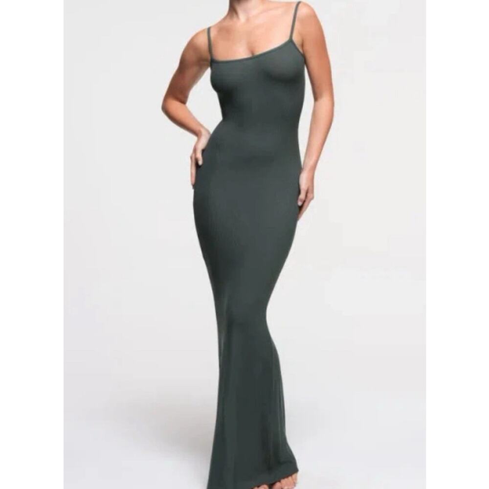 SKIMS Soft Lounge Long Slip Maxi Dress Deep Sea Small NEW Ribbed Bodycon Party